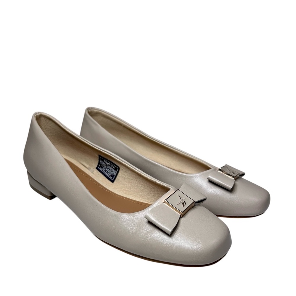 Nautica faux leather Nude Cliona Slip on Go Ballet Flats Bow 8 Minimalist Office